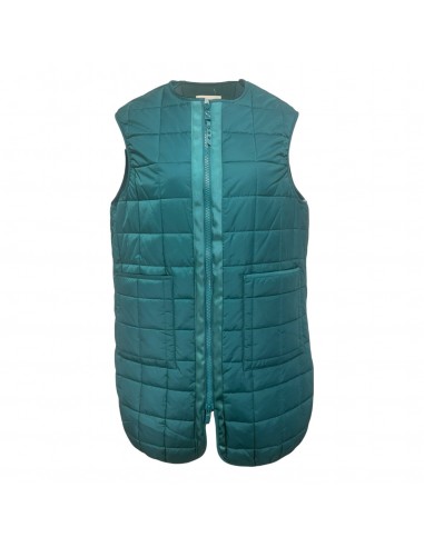 Long Quilted Puffer Vest Designer in Deep Sea Teal By Rebecca Minkoff In Green, Size: M en linge